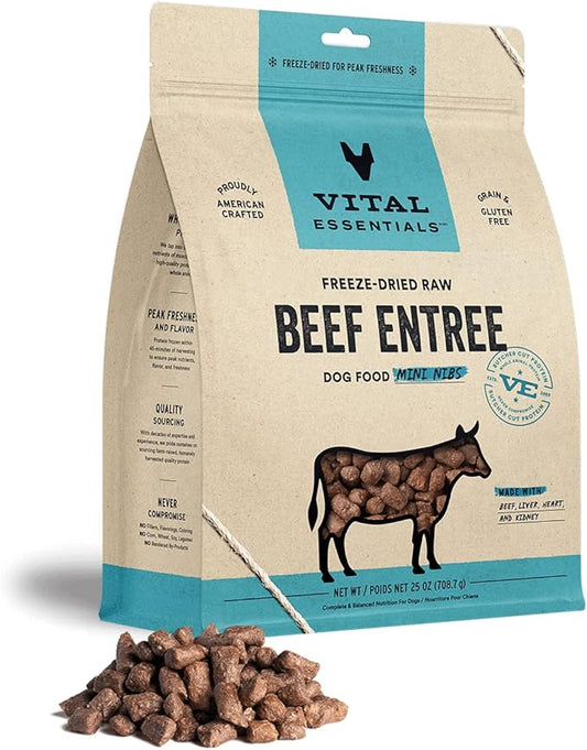 Vital Essentials Freeze Dried Raw Dog Food, Beef Mini Nibs Entree, 25 oz