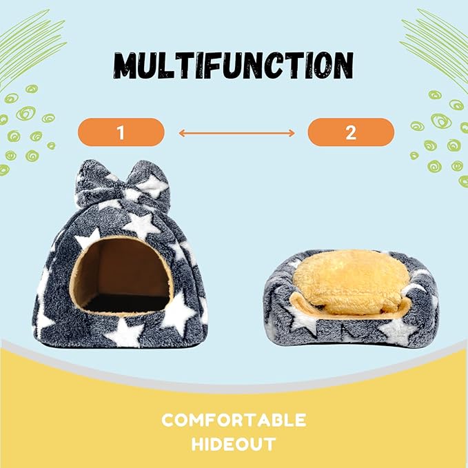 Guinea Pig Hideout Hamster Bed Chinchilla House Cute Habitat Warm&Cozy Cage Accessories for Ferret Hedgehog Small Pet Washable