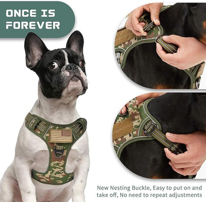 BUMBIN Tactical Dog Harness for Small Dogs No Pull, Famous TIK Tok No Pull Puppy Harness, Fit Smart Reflective Pet Walking Harness for Training, Adjustable Dog Vest Harness with Handle Forest Camo S