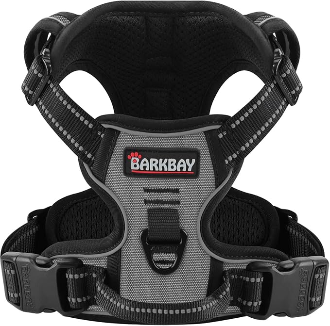 BARKBAY Dog Harness No Pull for Large Dogs - Adjustable, Reflective, Comfortable, No Choke, Heavy-Duty - Perfect for Outdoor Training, Walking, and Hiking - Strong & Durable - XL & Dark Grey