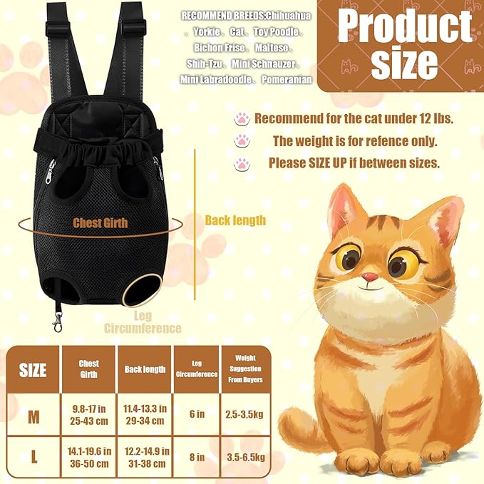 Pet Carrier Backpack, Adjustable Cat Carrier Backpacks, Front Carrier for Small Dogs, Front Facing Dog Carrier, Dog Hiking Backpack, Cat Front Carrier Chest, Pet Backpack Carrier for Cats