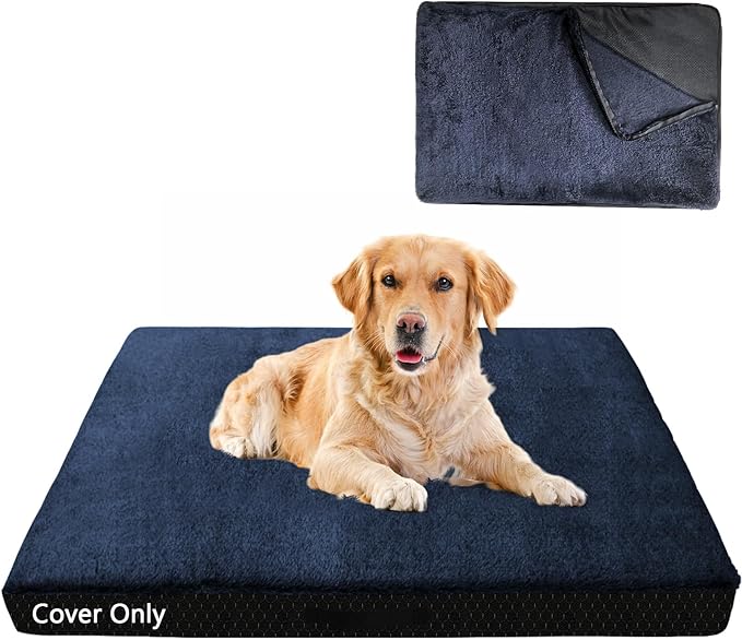 COSHNIBI Dog Bed Covers Replacement Washable, 44Lx32Wx4H Inch Waterproof Dog Bed Covers Soft Plush Replacement with Zipper,Removable Cover & Anti-Slip Bottom for Dog/Cat, Cover Only