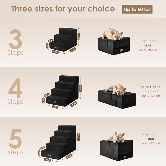 EHEYCIGA Dog Stairs for Small Dogs 13.5" H 3-Step Dog