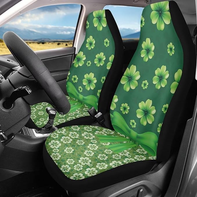 St. Patrick's Day Green Grass Bow Tie Car Seat Cover for Women Men