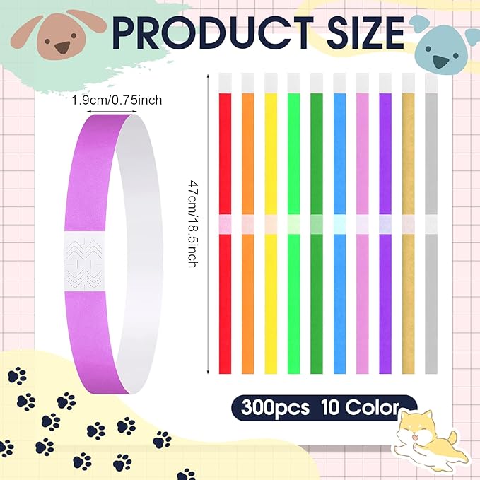 Nezyo 300 Count 18.5 Inch Puppy Collars Paper Dog Collars Whelping Collars Puppy ID Collars Colored Adhesive Pet Identification Collars for Newborn Puppy Small Pet Dog Cat,10 Colors