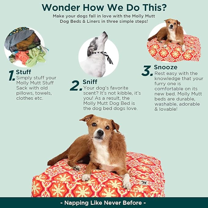 Molly Mutt Medium to Large Dog Bed Cover - Papillon Print - Measures 27”x36”x5’’ - 100% Cotton - Durable - Breathable - Sustainable - Machine Washable Dog Bed Cover