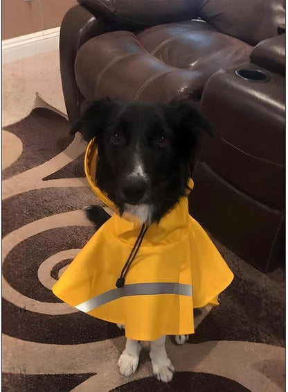 NACOCO Large Dog Raincoat Adjustable Pet Water Proof Clothes Lightweight Rain Jacket Poncho Hoodies with Strip Reflective (M