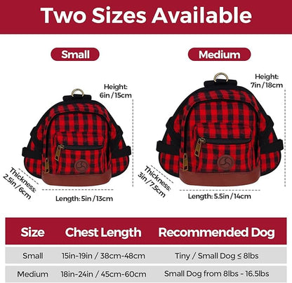 Lapewit Dog Backpack Cute Backpack for Dogs, Built-in Dog Poop Bag Dispenser, Buffalo Plaid & Pu Leather Design Dog Pack for Hiking Training and Daily Walking, Fit Puppy and Small Dogs