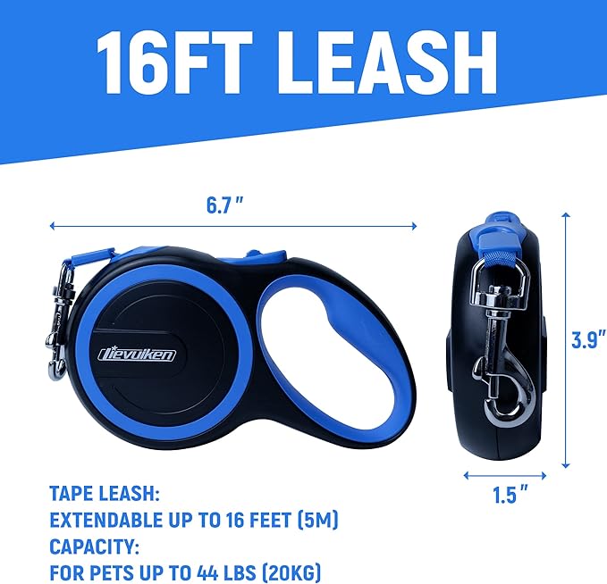 16 FT Retractable Dog Leash with No Tangle for Dog up to 44lbs