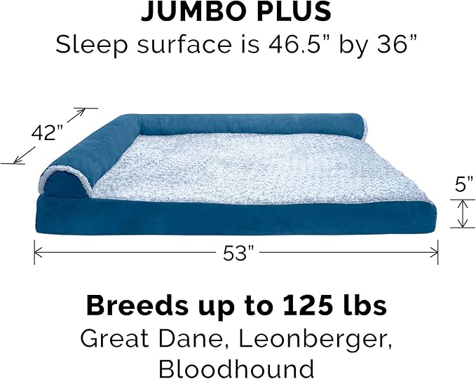 Furhaven Memory Foam Dog Bed for Large Dogs w/ Removable Bolsters & Washable Cover 125 lbs