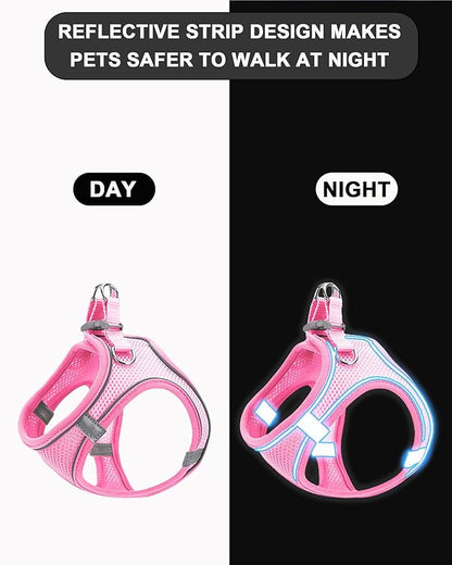 XS Pink Soft Mesh Dog Harness and Leash Set,No Escape Easy Walk Puppy Harnesses for Training Walking， Reflective Adjustable Puppy Vest for Small Medium Dogs, Cats (Pink, XS)