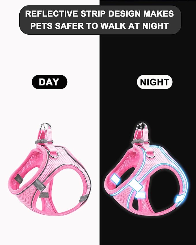 S Pink Soft Mesh Dog Harness and Leash Set,No Escape Easy Walk Puppy Harnesses for Training Walking， Reflective Adjustable Puppy Vest for Small Medium Dogs, Cats (Pink, S)