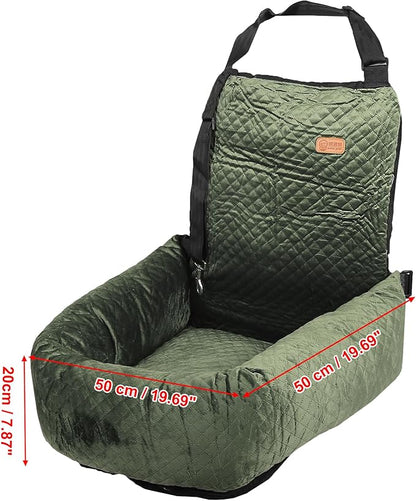 X AUTOHAUX Car Dog Bed Cat Seats Booster Seat Flannel Puppy Bed Back Car Dog Seat Travel Safety Carseat/Carrier Washable Cover with Seat Belt for Medium Small Sized 5-15 lb Green