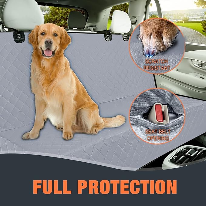 IVY&LANE Dog Car Seat Cover for Back Seat 100% Waterproof 600D Scratch (Grey,53"×48")