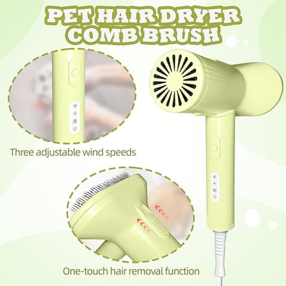 2-in-1 Pet Dryer and Brush- Overheating Protection, 3 Blowing Modes, Low Noise- Ideal Dog Dryer for Pet Grooming, Small and Medium Dogs/Cats- Slim Handle- Dog Blow Dryer (yellow)