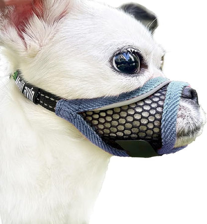 Dog Muzzle for Small Medium Dogs Breathable Adjustable,Soft Air Mesh Muzzle for Grooming Vet Visits, Prevent Biting Fierce Barking,Chihuahua,Teddy,Toy Poodle (Silver-Blue, XS)