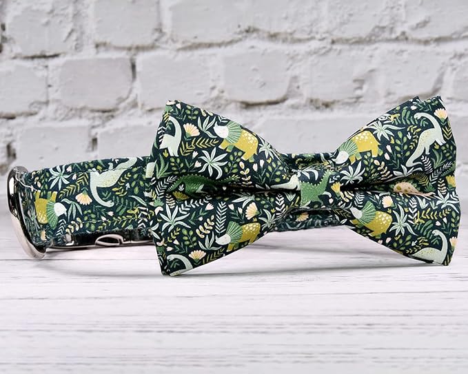 Jungle Dinosaur Dog Bow Tie Dog Collar Accessory