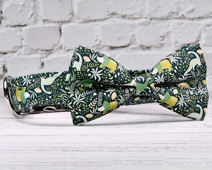 Jungle Dinosaur Dog Bow Tie Dog Collar Accessory