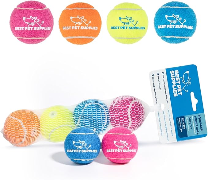 Best Pet Supplies Squeaky Tennis Toys for Dogs, 4-Pack, Heavy-Duty Interactive Pet Toys for Throwing and Fetching, Supports Exercise and Natural Behavior Training, Durable - Small