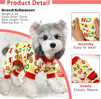 Xpudac 4 Piece Dog Christmas Pajamas Santa Pet Clothes Cute Snowman Dog Pajamas for Small Dogs Red Green X-Small