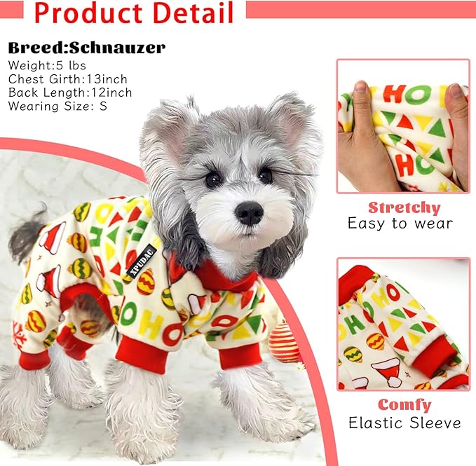 Xpudac 4 Piece Dog Christmas Pajamas Santa Claus Pet Clothes Cute Snowman Dog Pajamas Costumes for Small Dogs Red Green X-Large