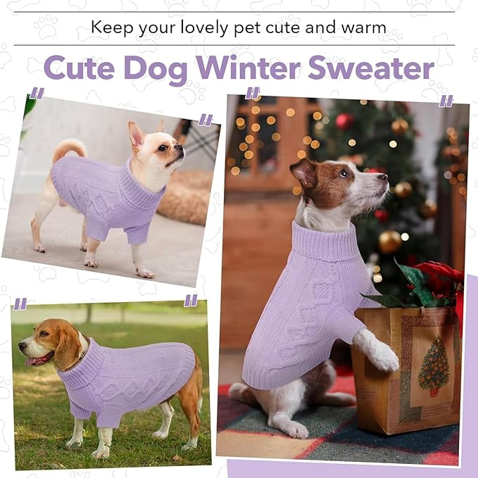 Small Knit Dog Sweater, Fall Puppy Sweaters Boys Girls, Dog Sweatershirt with Harness Hole, Halloween Sweater for Small Dogs, Thick Pullover Doggie Costumes for Toy Poodle, Yorkie, Purple S