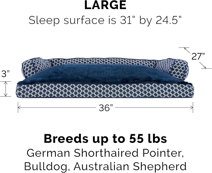 Furhaven Pillow Dog Bed for Large/Medium Dogs w/ Removable Bolsters & Washable Cover