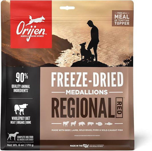 ORIJEN REGIONAL RED Freeze Dried Medallions Dog Food & Topper, Grain Free Dog Food, WholePrey Ingredients, 6oz