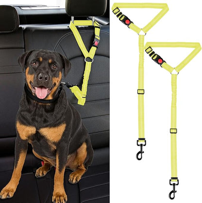 2 Packs Dog Cat Safety Seat Belt Strap Car Headrest Restraint Adjustable Nylon Fabric Dog Restraints Vehicle Seatbelts Harness (Yellow Elastic Bungee)