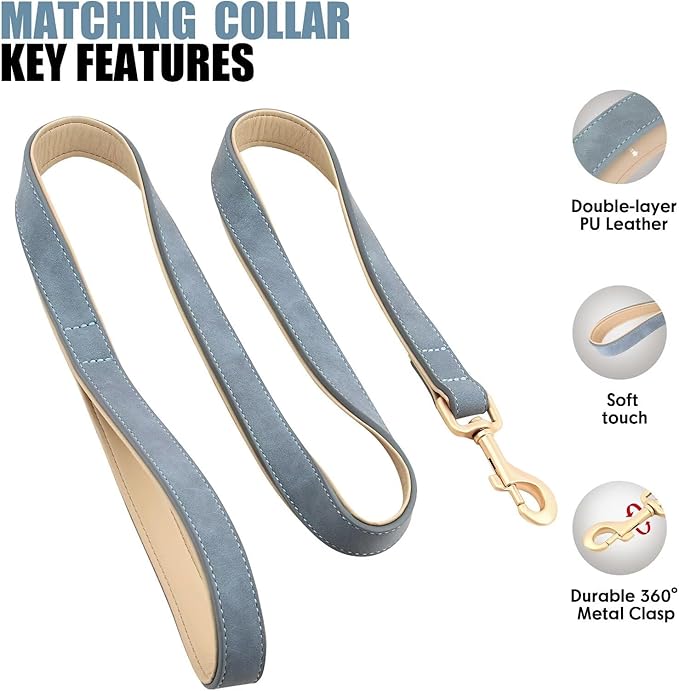 Beirui Soft Padded Leather Dog Collar and Leash Set 4FT Leather