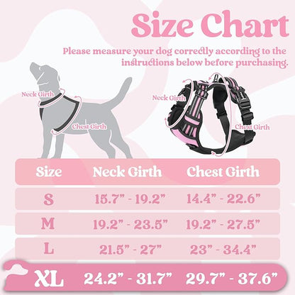 rabbitgoo Dog Harness for Large, No Pull Pet Harness with 3 Buckles, Adjustable Soft Padded Dog Vest with Instant Control Handle, Easy Walking Reflective Pet Vest for Extra Large Dogs, Pink, XL