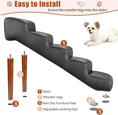 Senneny Black Faux Leather Dog Stairs 150 lbs, 5 Step