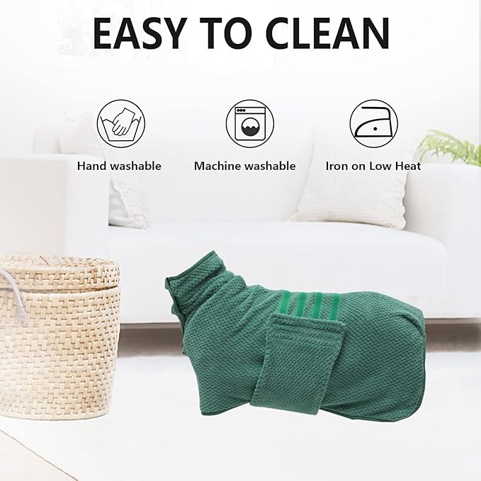 Geyecete Dog Bathrobe Towel Dog Drying Coat-Dry Fast Dog Bag-Pineapple Grid Fast Drying Super Absorbent Pet Dog Cat Bath Robe Towel-Green-S