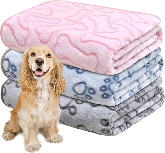 1 Pack 3 Dog Blankets for Medium Dogs, Soft Fleece Dog Blanket Fluffy Pet Blanket Warm Sleep Mat Cute Paw Print Puppy Cat Blanket, Flannel Throw for Washable Dog Bed, Blanket for Dogs, 41"X31"