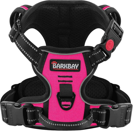 BARKBAY Dog Harness No Pull 3 Buckles for Large Dogs - Adjustable, Reflective, Comfortable, No Choke, Heavy-Duty - Perfect for Outdoor Training, Walking, and Hiking - Strong & Durable - L & Pink