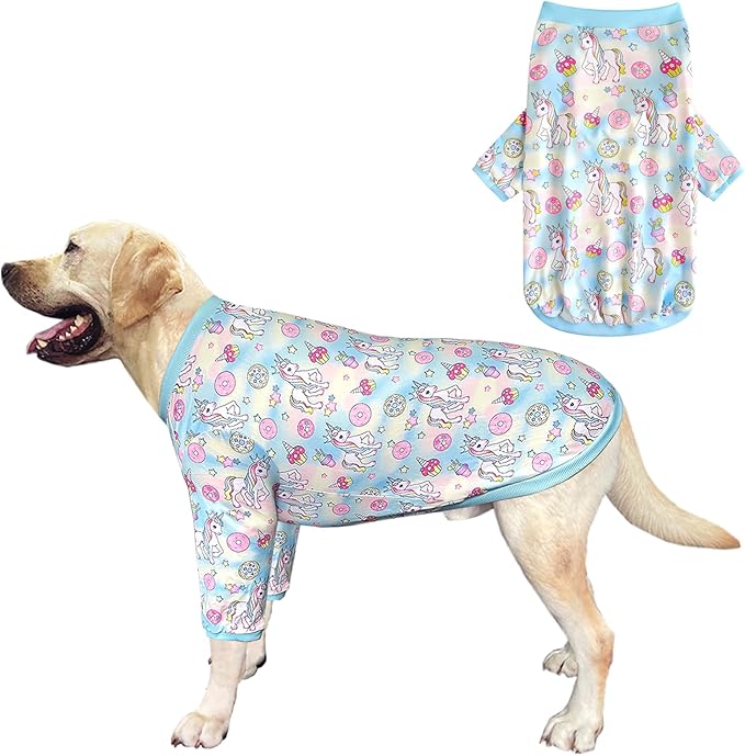 Dog Cute Blue Unicorn T Shirts doughnut Pattern Printed Pet Shirt Softable Pajamas for Large Dog (2XL,Blue)