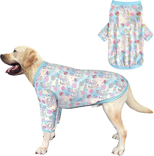Dog Cute Blue Unicorn T Shirts doughnut Pattern Printed Pet Shirt Softable Pajamas for Medium Dog (M,Blue)