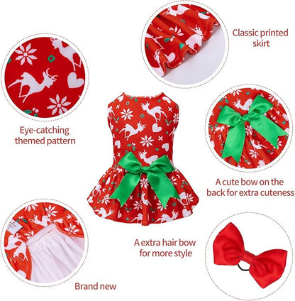 CuteBone Dog Dresses Velvet Holiday Small Dogs Clothes Onesie Pet Apparel Girl Puppy Skirt with Bow Hair Rope CVA31S