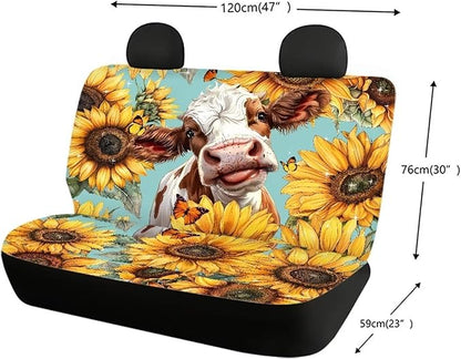 WELLFLYHOM Sunflower Cow Car Accessories Bench Seat Cover 2