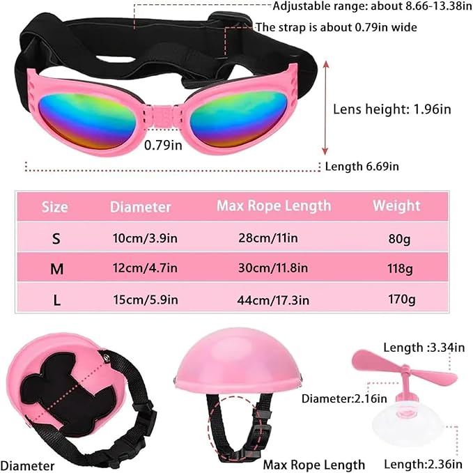 Dog Helmet and Goggles with Cute Propeller Adjustable