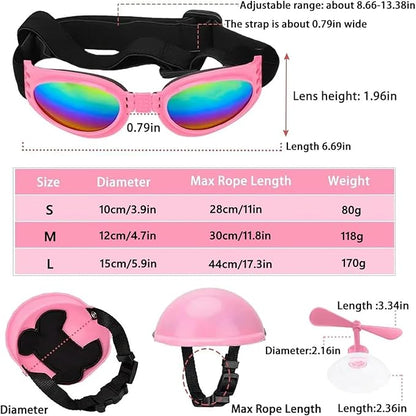 Dog Helmet and Goggles with Cute Propeller Adjustable