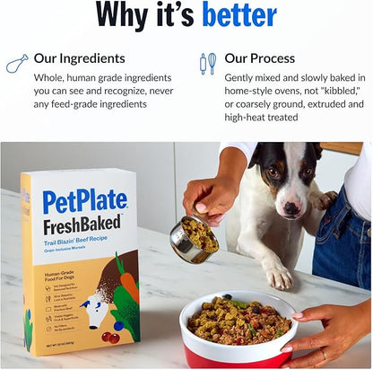 PetPlate FreshBaked Dry Dog Food Grain-Inclusive, Gently Baked and Air-Dried Human Grade Dog Food, Vet Designed and Formulated with Prebiotics and Postbiotics, No Fillers or by-Products, 2lbs (Beef)