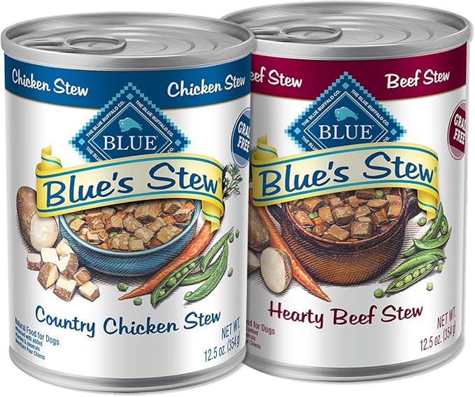 Blue Buffalo Blue's Stews Natural Adult Wet Dog Food Cans, Chicken and Beef 12.5-oz (12 Pack- 6 of Each Flavor)