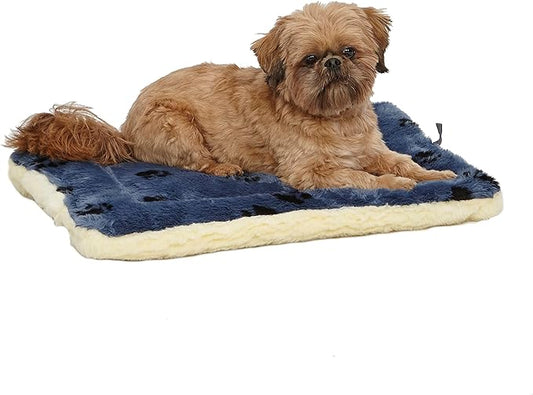 MidWest Homes for Pets Reversible Paw Print Pet Bed in Blue / Cream 23.5L x 17W x 2.8H for