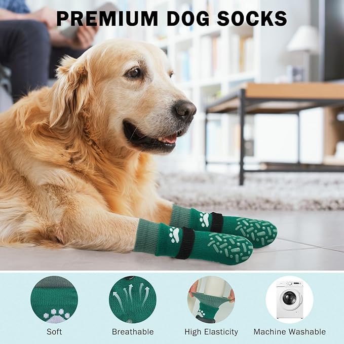 SCENEREAL Dog Socks to Prevent Licking Paws for Hot Pavement, Anti Slip Long Dog Grip Socks for Hardwood Floors, Dog Shoes Booties&Paw Protector for Small Medium Large Senior Dog, Pet Socks for Wounds