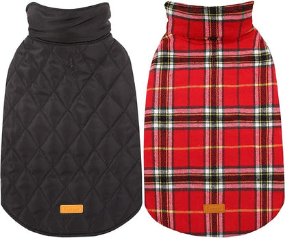 Kuoser Reversible British Style Plaid Dog Winter Coat