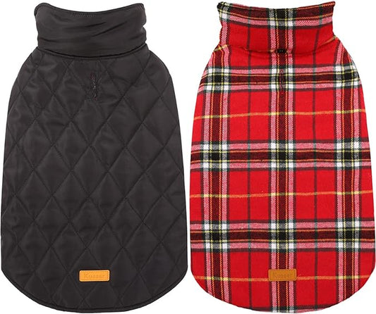 Kuoser Reversible British Style Plaid Dog Winter Coat