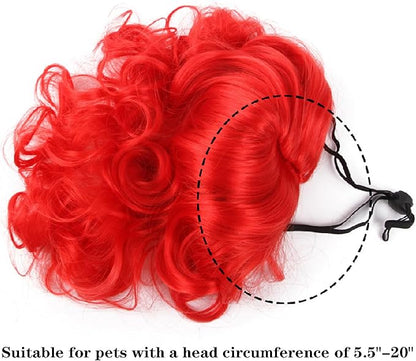 Funny Dog Cat Cosplay Wig, Headwear Apparel Toy, Pet Costumes, Cat Dress up for Halloween, Christmas, Parties, Festivals, Dog Wigs for Small Medium and Large Dogs (Wave Red)