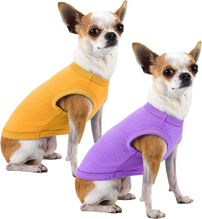 Dog Blank Cotton Shirts,Plain Dogs Large Clothes,Boy Girl Pet Costumes,Yellow & Purple XL