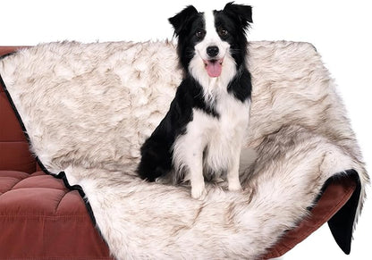 NESTROAD Waterproof Dog Blanket | Premium Soft Fur | 60" x 50" Extra Large | Machine Washable | Versatile Blanket for Dog's Comfy & Furniture Protection - White & Brown